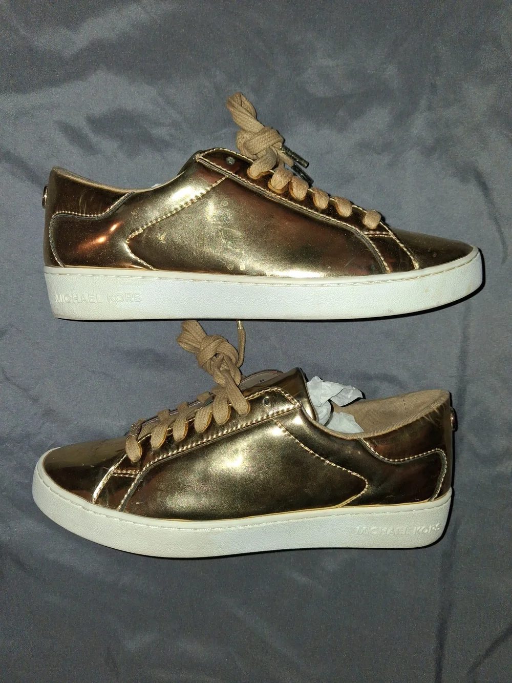 Michael Kors Gold Metallic Low-Top Sneakers with Tan Laces